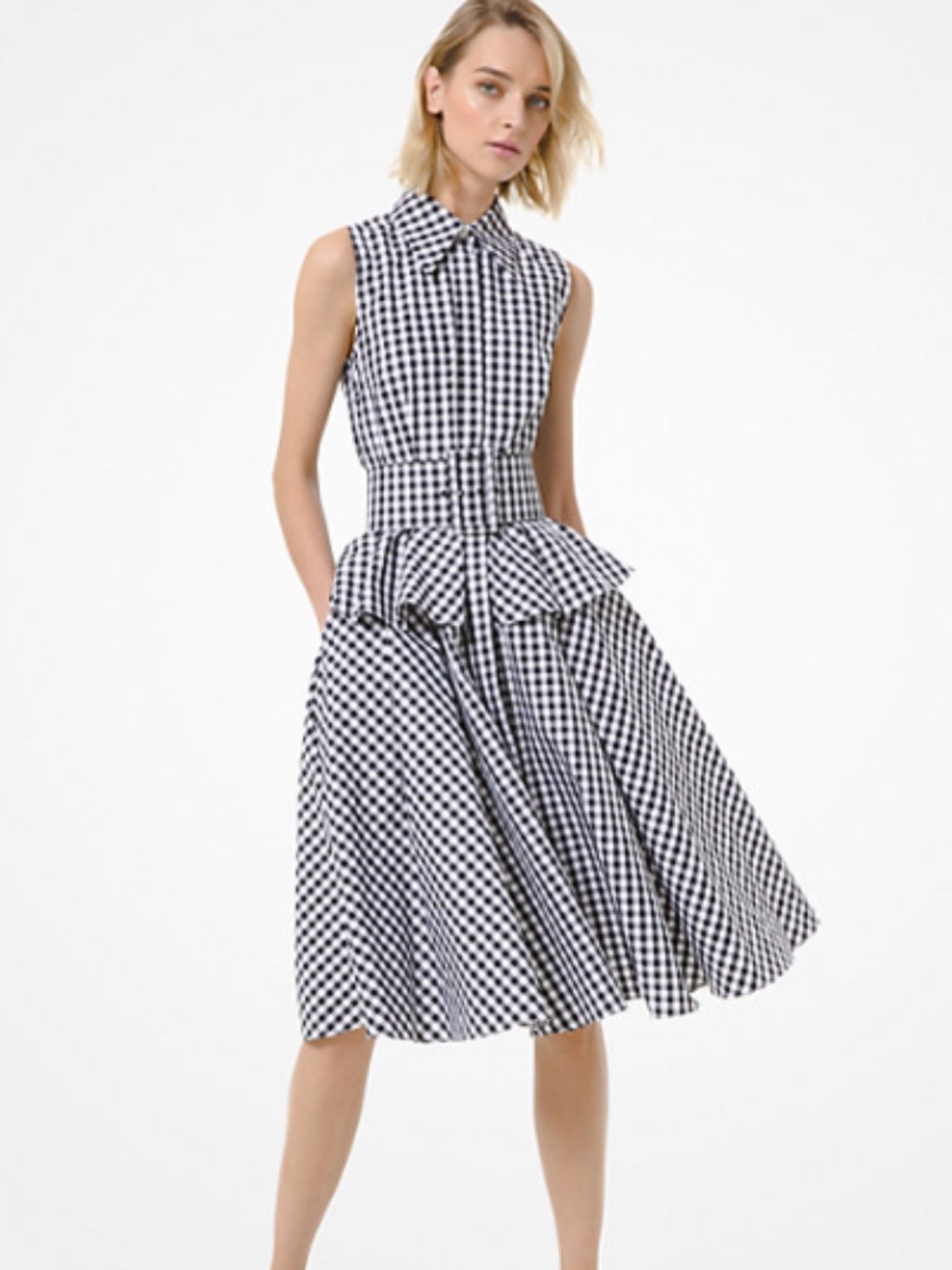 NWT Michael Kors Collection Black & White Gingham Print Shirt with Peplum